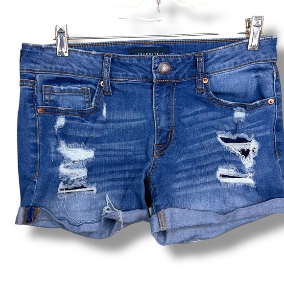 Size 6 Aeropostale Blue Distressed Denim Shorts Cuffed Stretch Western - Picture 1 of 11